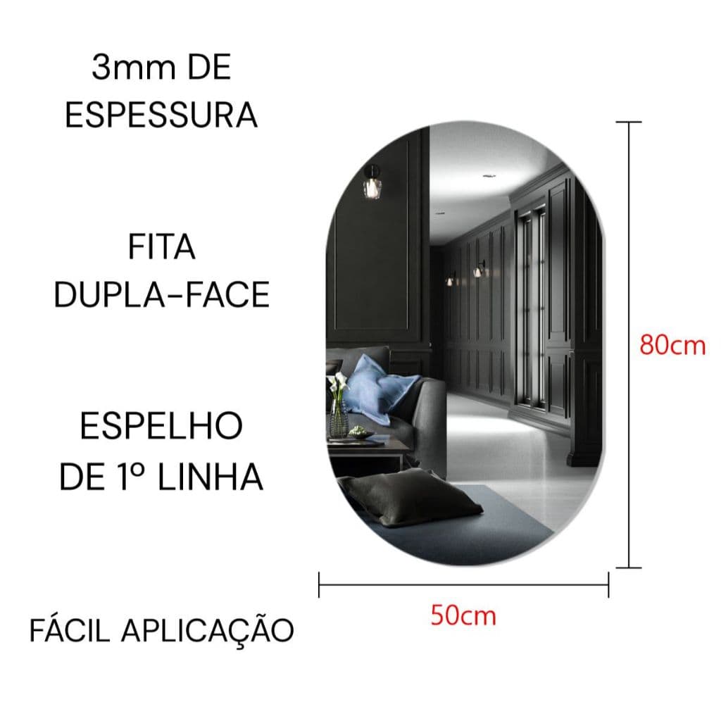 Espelho oval de vidro lapidado Para Hall de entrada 80x50 CM