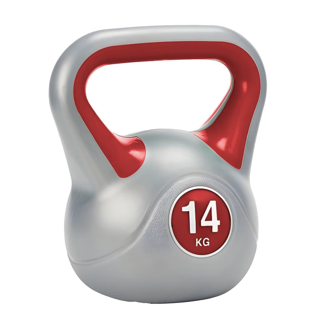 Kettlebell 14kg Emborrachado Alça Ergonômica Funcional Musculação Cinza Vermelho JustGoFit