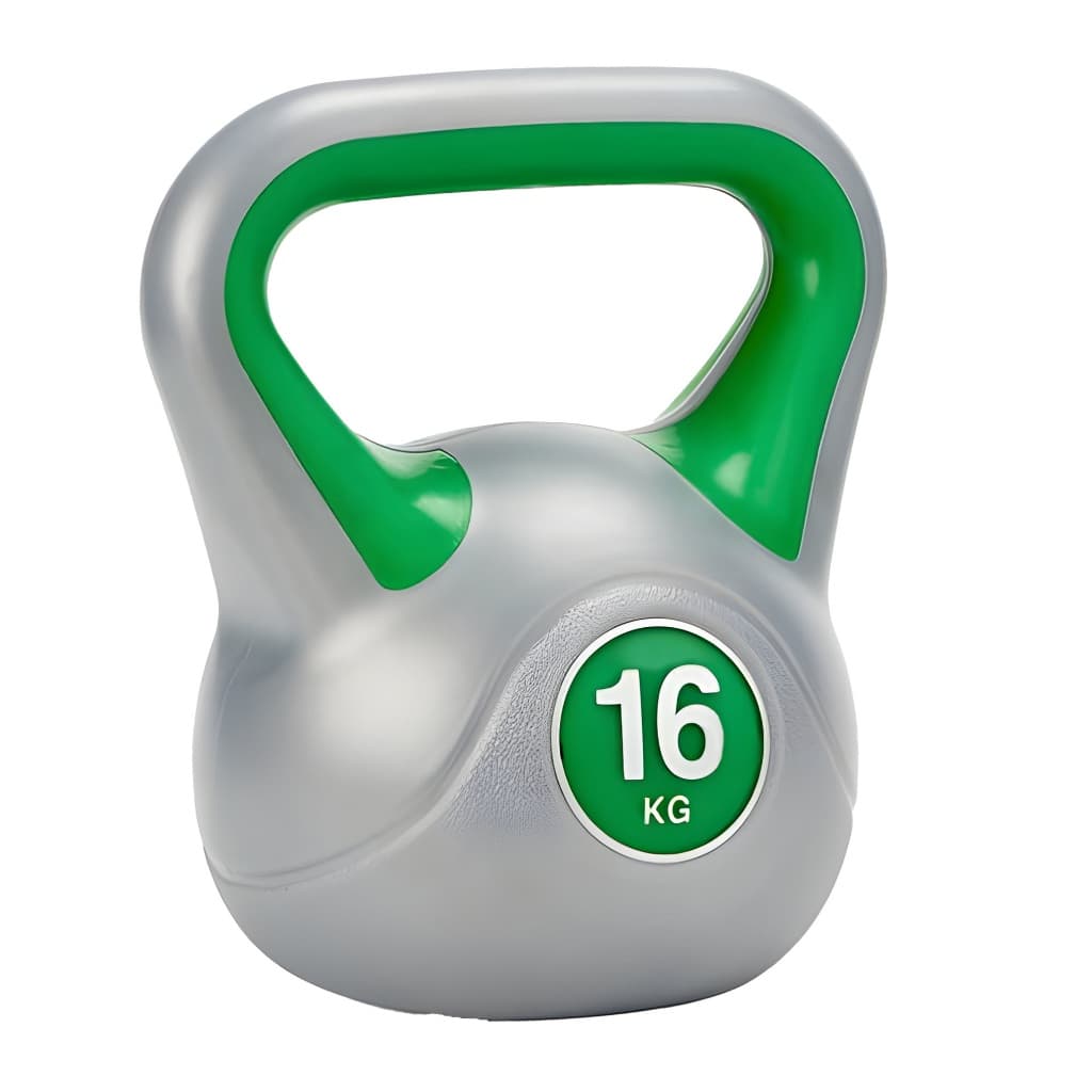 Kettlebell 16kg Emborrachado Alça Ergonômica Funcional Musculação Cinza Verde JustGoFit