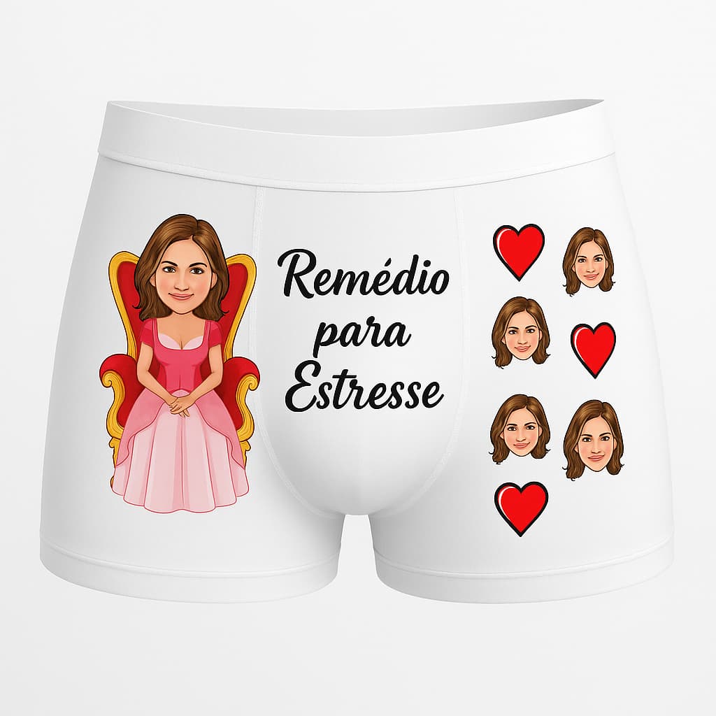 Cueca Personalizada com Caricatura – Presente Engraçado para Namorado | Remédio Contra Estresse
