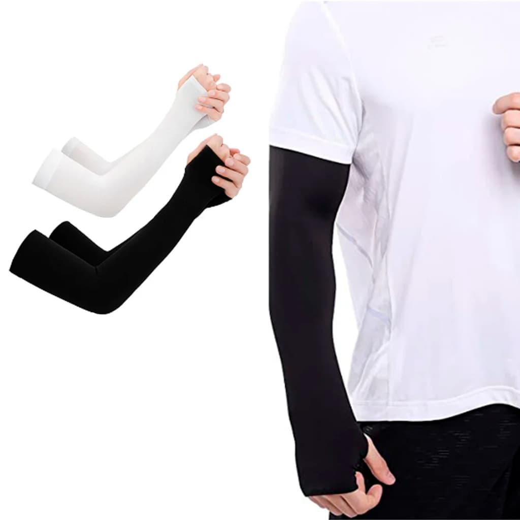 Par Manguito mangote Com Dedo Proteção solar UV50+ Corrida Fitness Academia Unissex