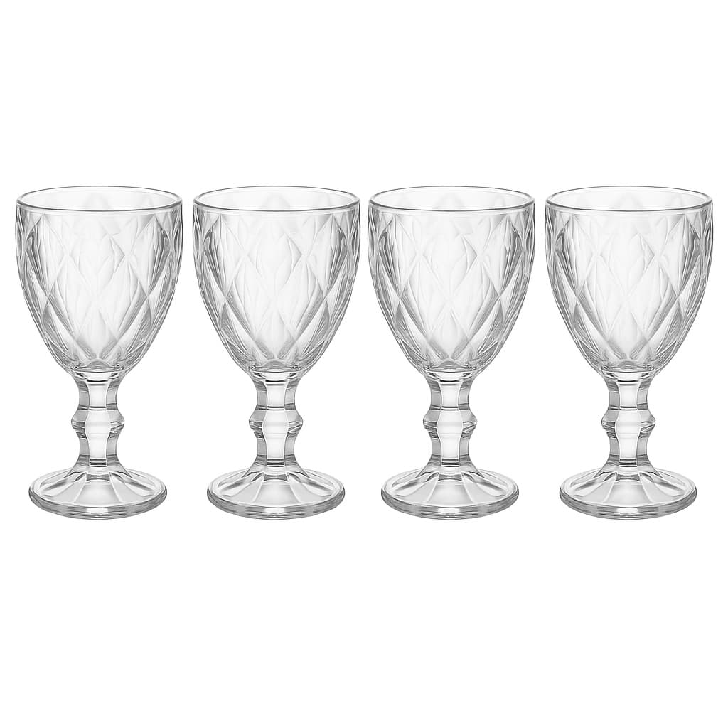 Kit 4 Taças 340ml Diamante Vidro Água Vinho Suco Refrigerante