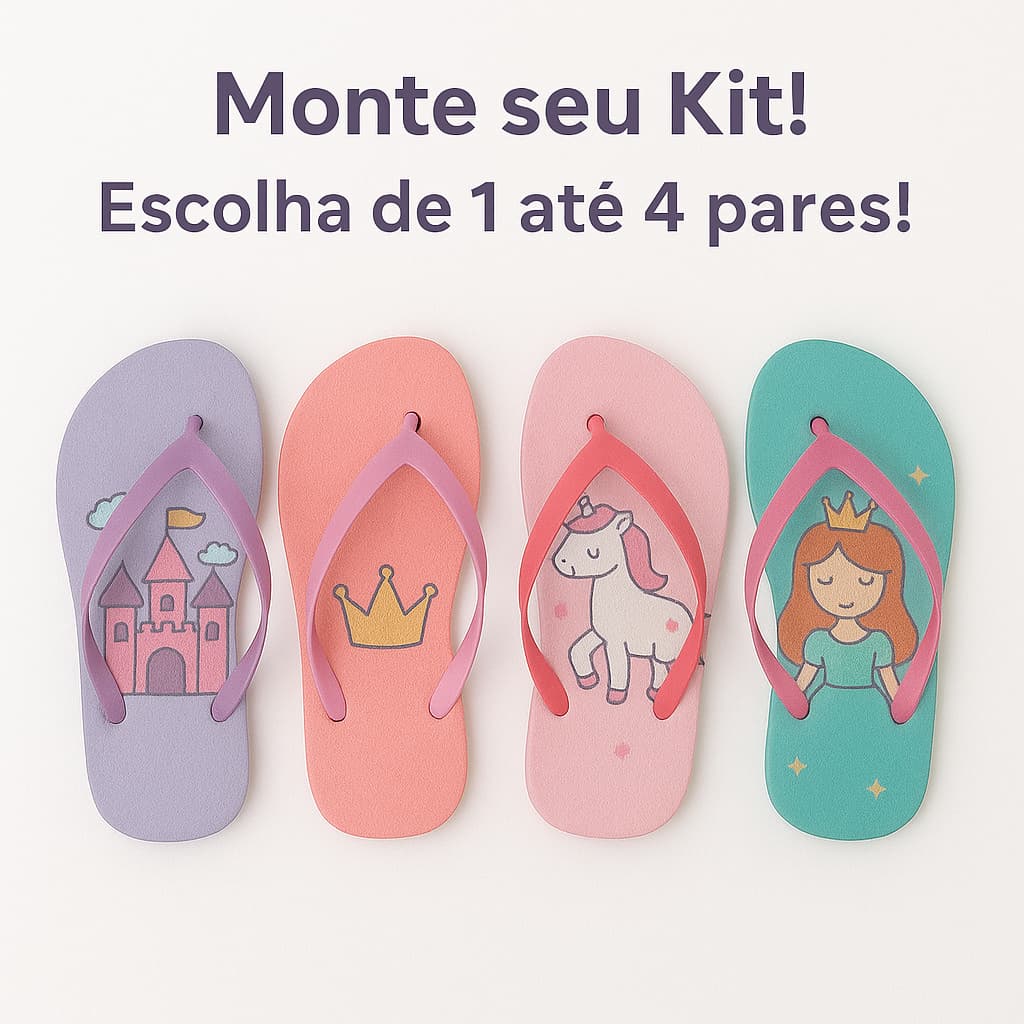 Chinelo Infantil Menina Personagens 4 Pares  Leve, Macio e Confortável