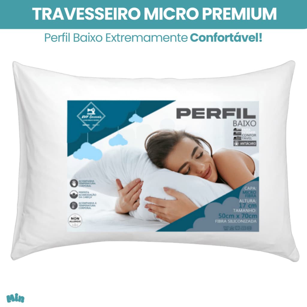 Travesseiro Extra Macio 70x50 tecido 100% Micro Premium Almofada Perfil Baixo Cama