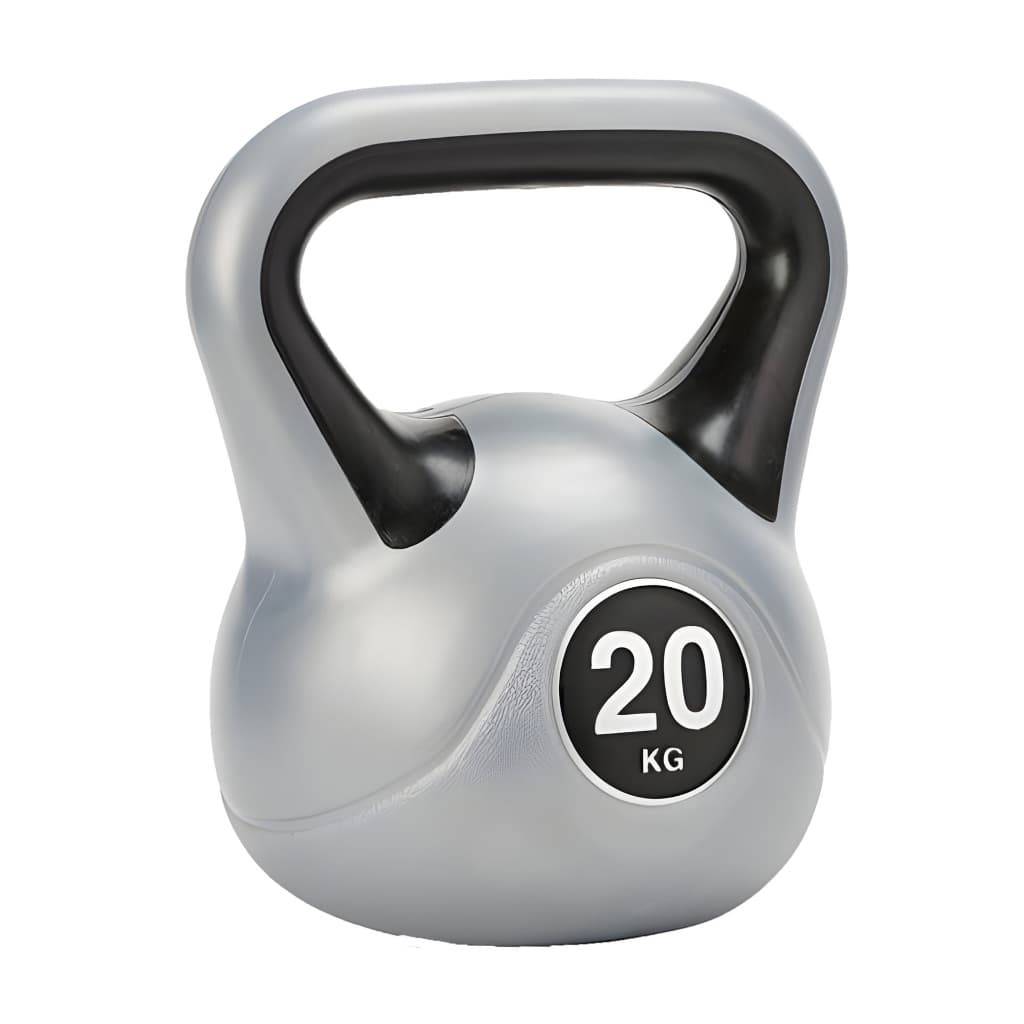 Kettlebell 20kg Emborrachado Alça Ergonômica Funcional Musculação Cinza Preto JustGoFit
