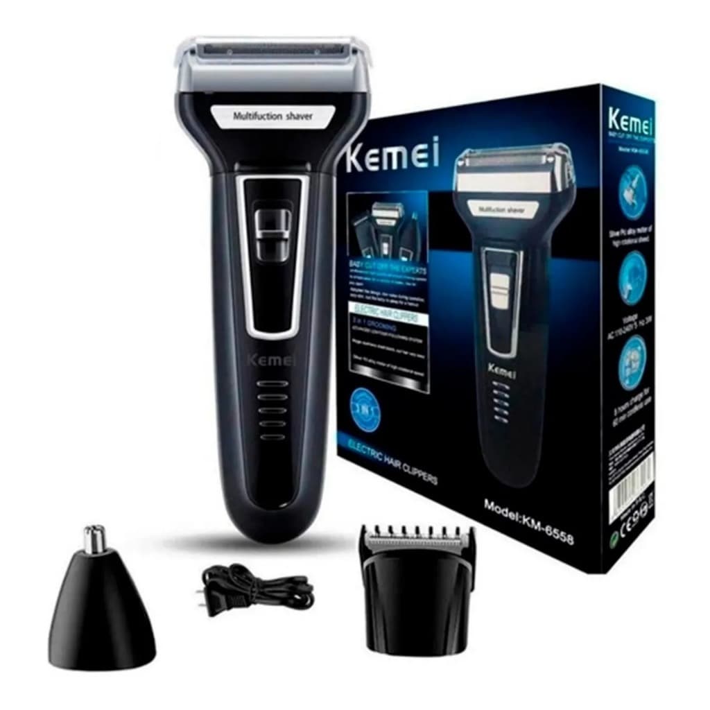 Máquina 3 em 1 Aparador de Pelos Nariz Barba e Cabelo Kemei KM 6558