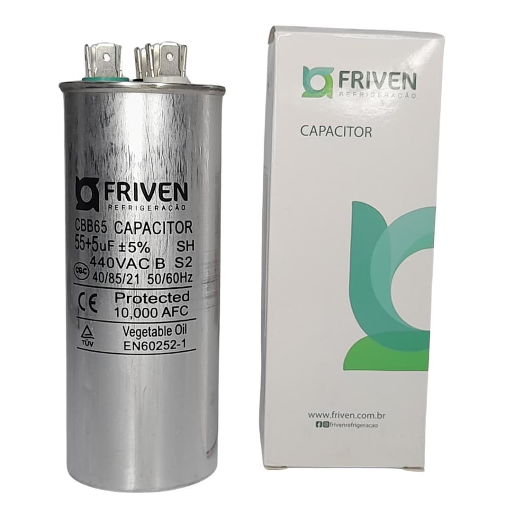 CAPACITOR Duplo FRIVEN 55 +5UF 440V Cbb65 50/60hz Para Ar Condicionado, Sistemas de Refrigeração etc