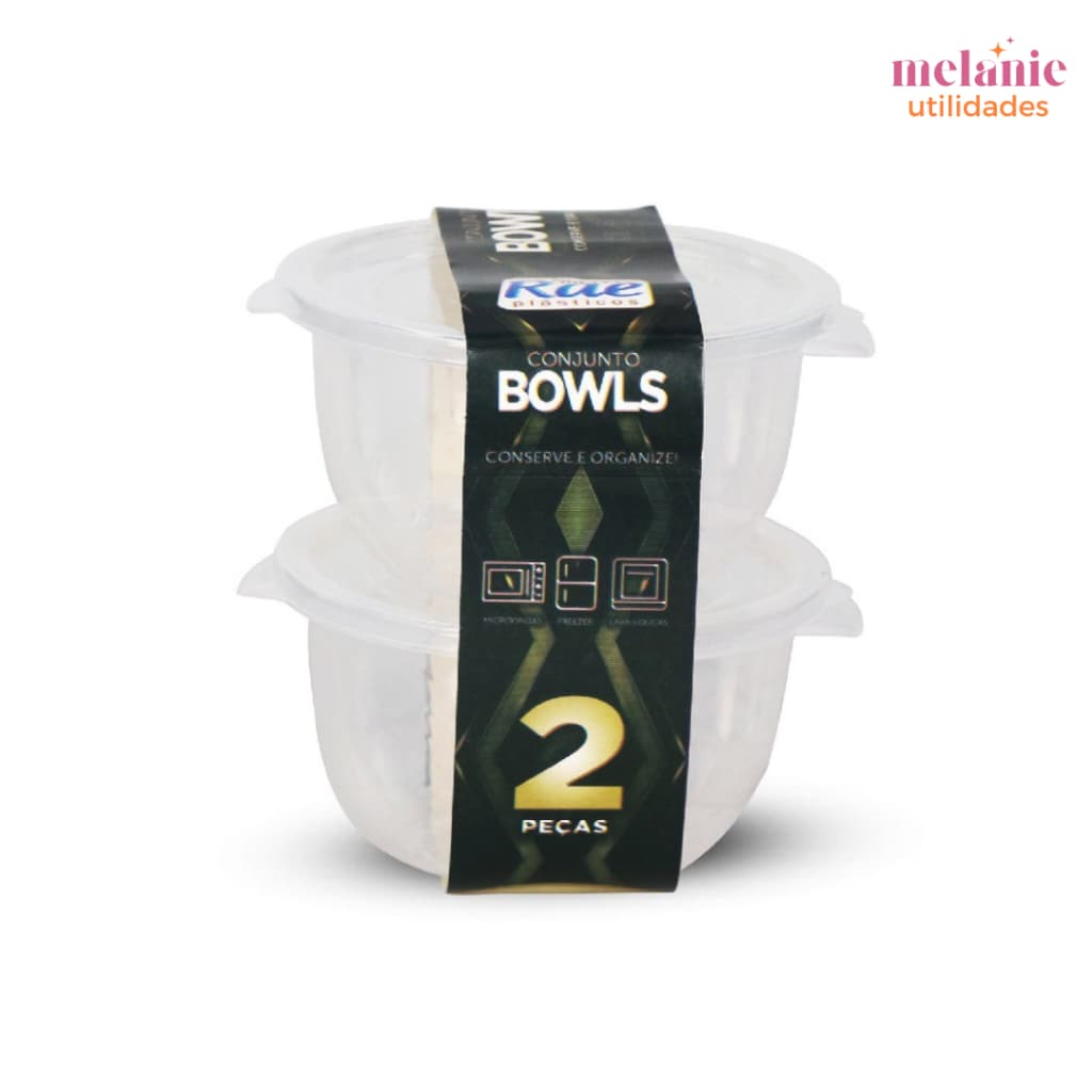 Kit 2 Bowls de 350ml de Plástico Premium Transparente com Tampa