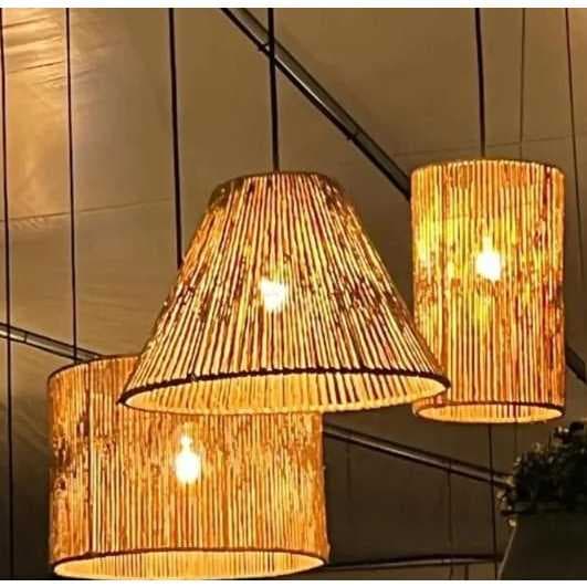 Luminária Lustre Cúpula Cone  Pendente Rustico em  Fibra de Sisal  S/ FIAÇAO - 19 x 26 x 11 cm - tamanho P