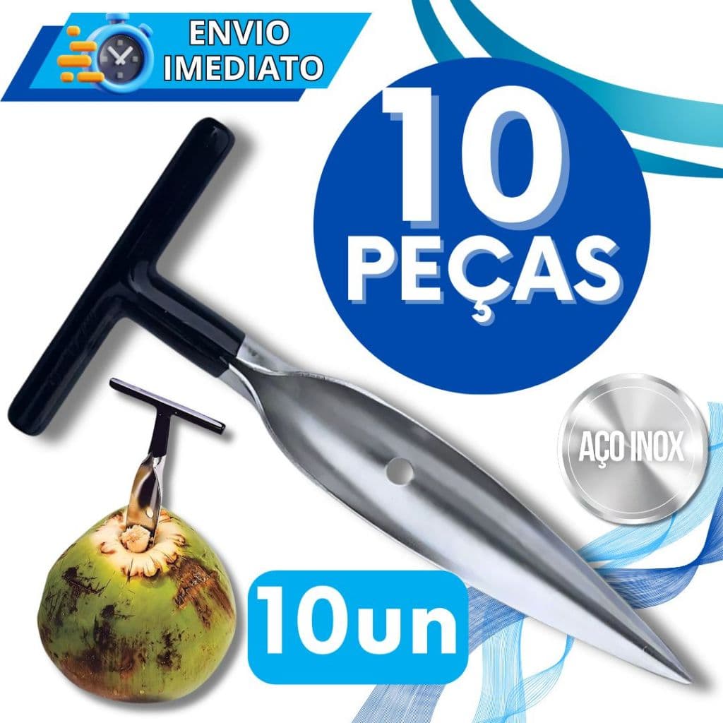 KIT 10 Fura Coco Furador Profissional em Aço Inox Perfurador Manual Abridor Inox Pegador Resistente para Casa Praia