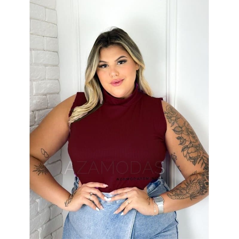 Blusa Feminina Garrafinha Gola Alta Plus Size Canelada Premium 46 ao 54