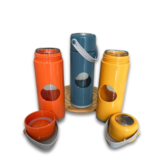 Garrafa de Agua 480 ml Revestido de Plastico Decorativo com Tampa de Rosca e Alça