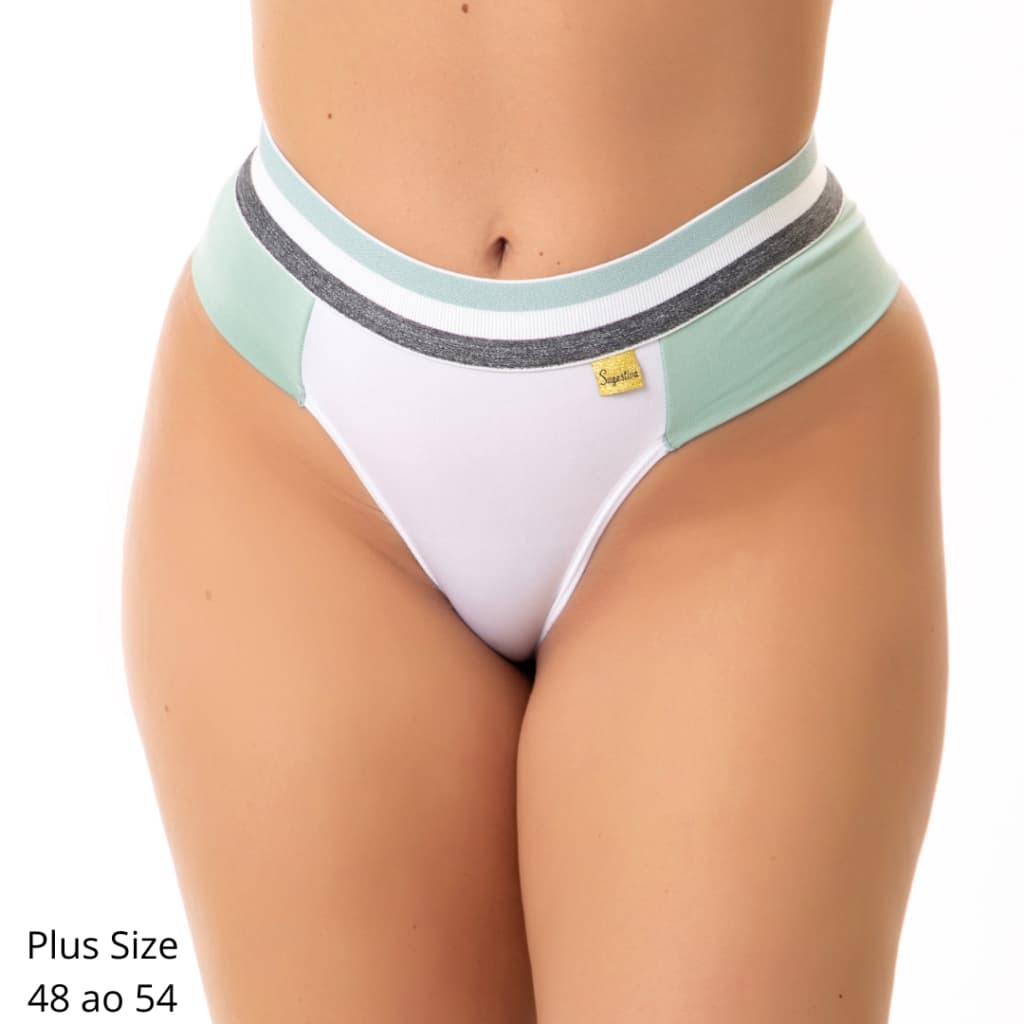kit 3 Calcinha Plus Size Lateral Dupla Bicolor Elastico Cintura Tanga Conforto Calsinha 1075