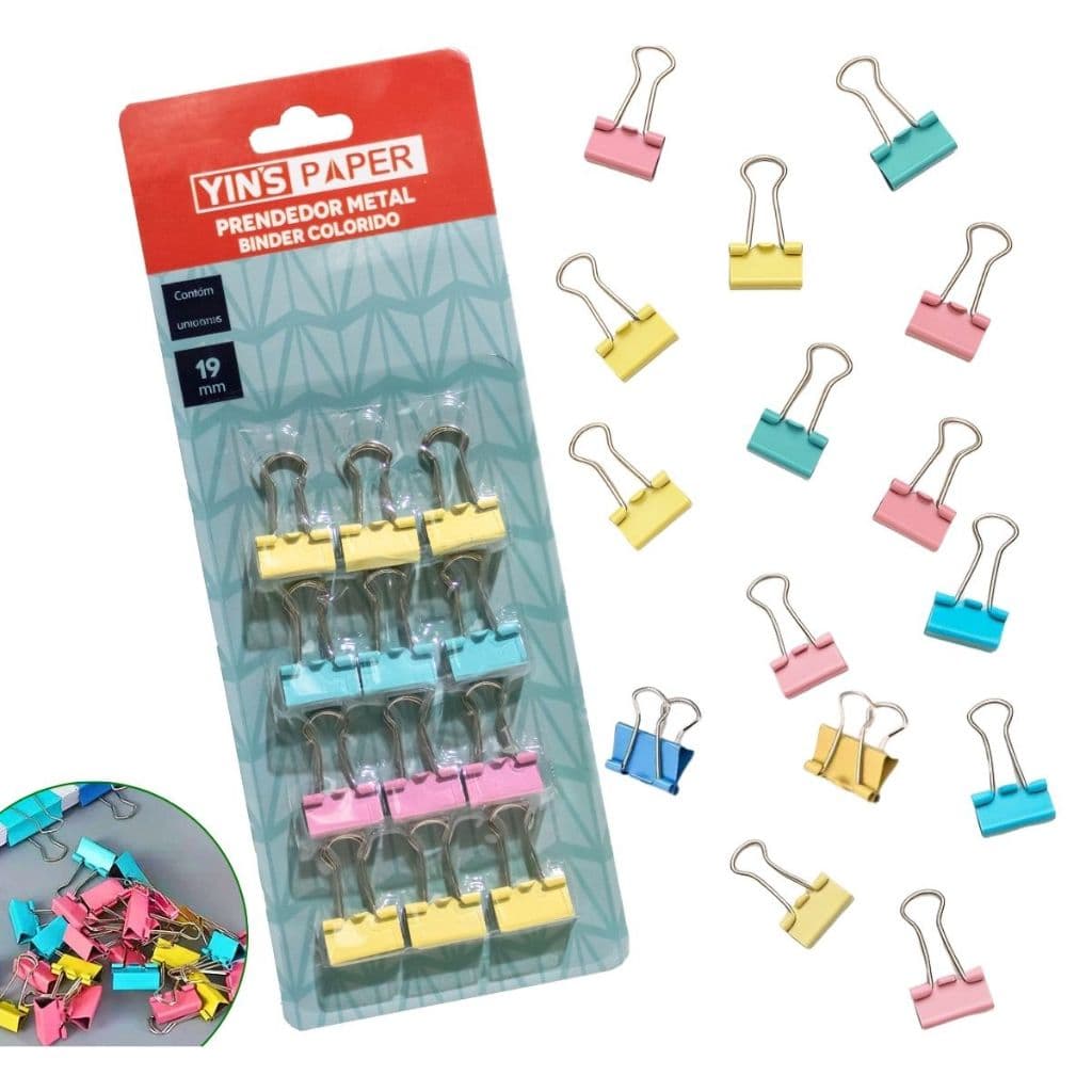 Kit Prendedores de Papel Binder Tons Pasteis Candy Color 19mm