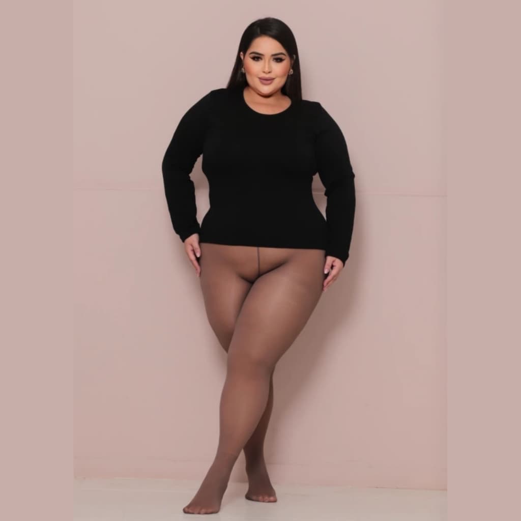 Meia Calça Plus Size Marrom Térmica Feminina Peluciada Inverno Quente Conforto