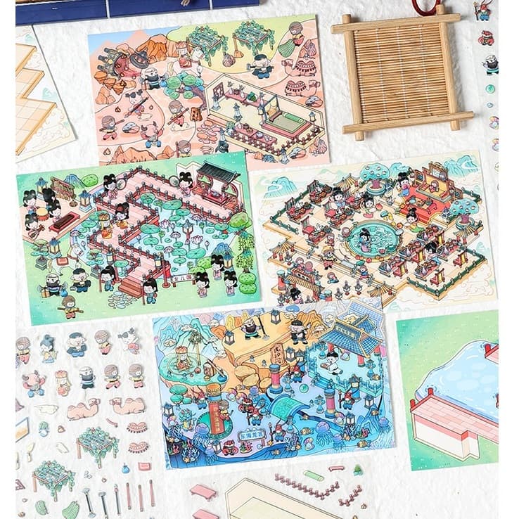 Kit 2 cartelas de adesivos 3D + 1 cartela para colagem - Journey to the West (15x12cm)