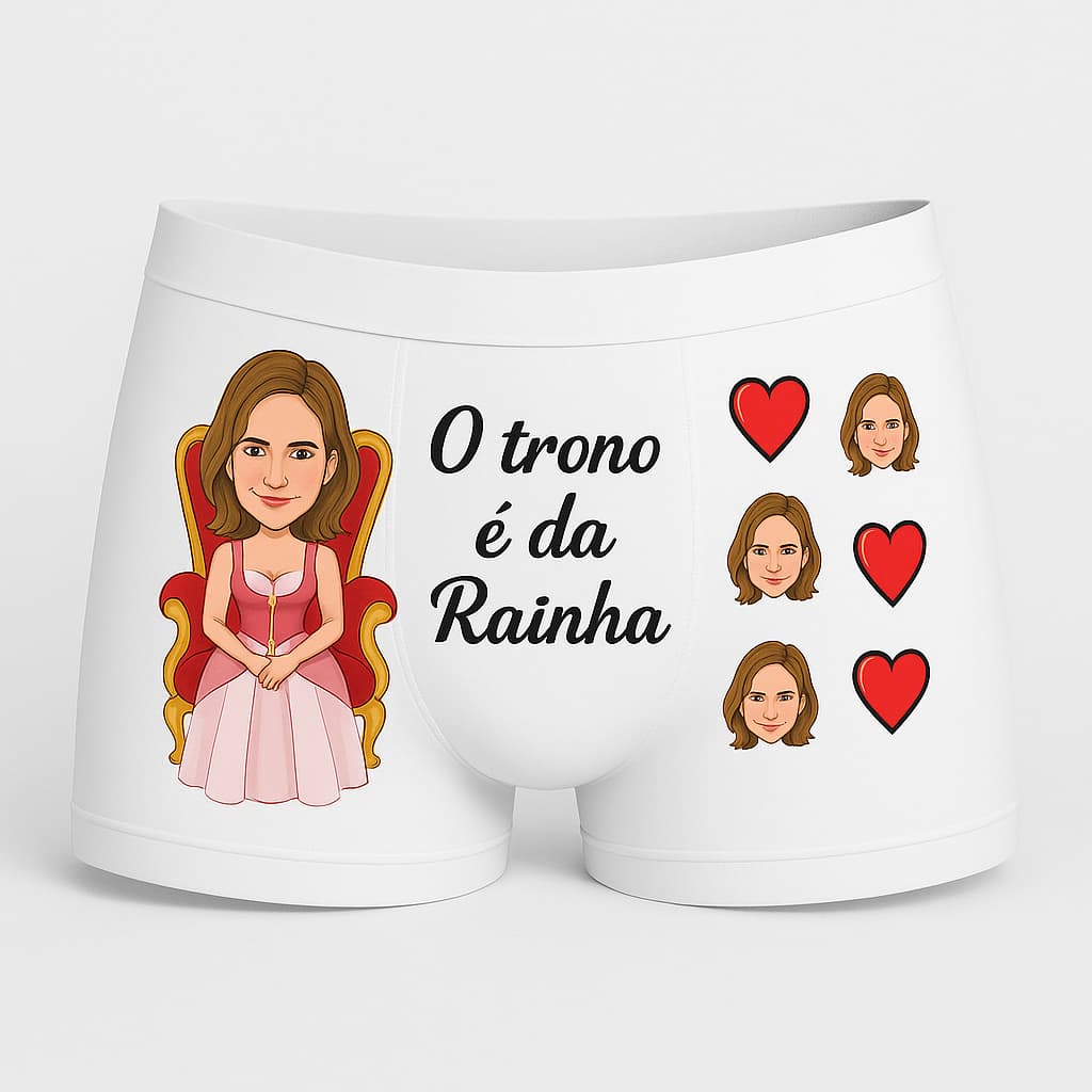 Cueca Personalizada com Caricatura – Presente Divertido e Romântico | O Trono é da Rainha