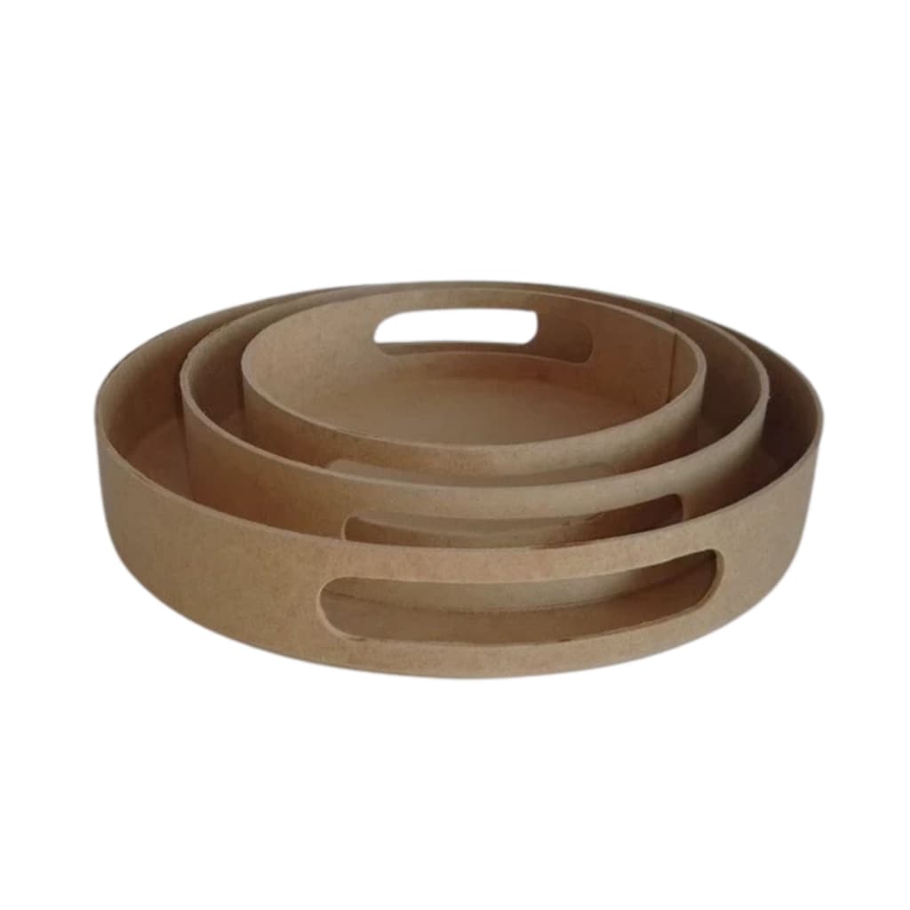 Bandejas Redondas com alça em Mdf Kit P,M,G