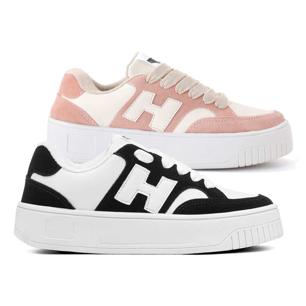 Kit 2 Pares Tênis Plataforma Casual Feminino - H, Moda Confortável e Estiloso