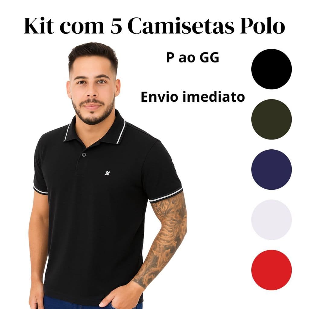 Camiseta Polo Masculina Uniforme Para Empresas Kit Com 5 Unidades Qualidade Premium Várias Cores Disponíveis
