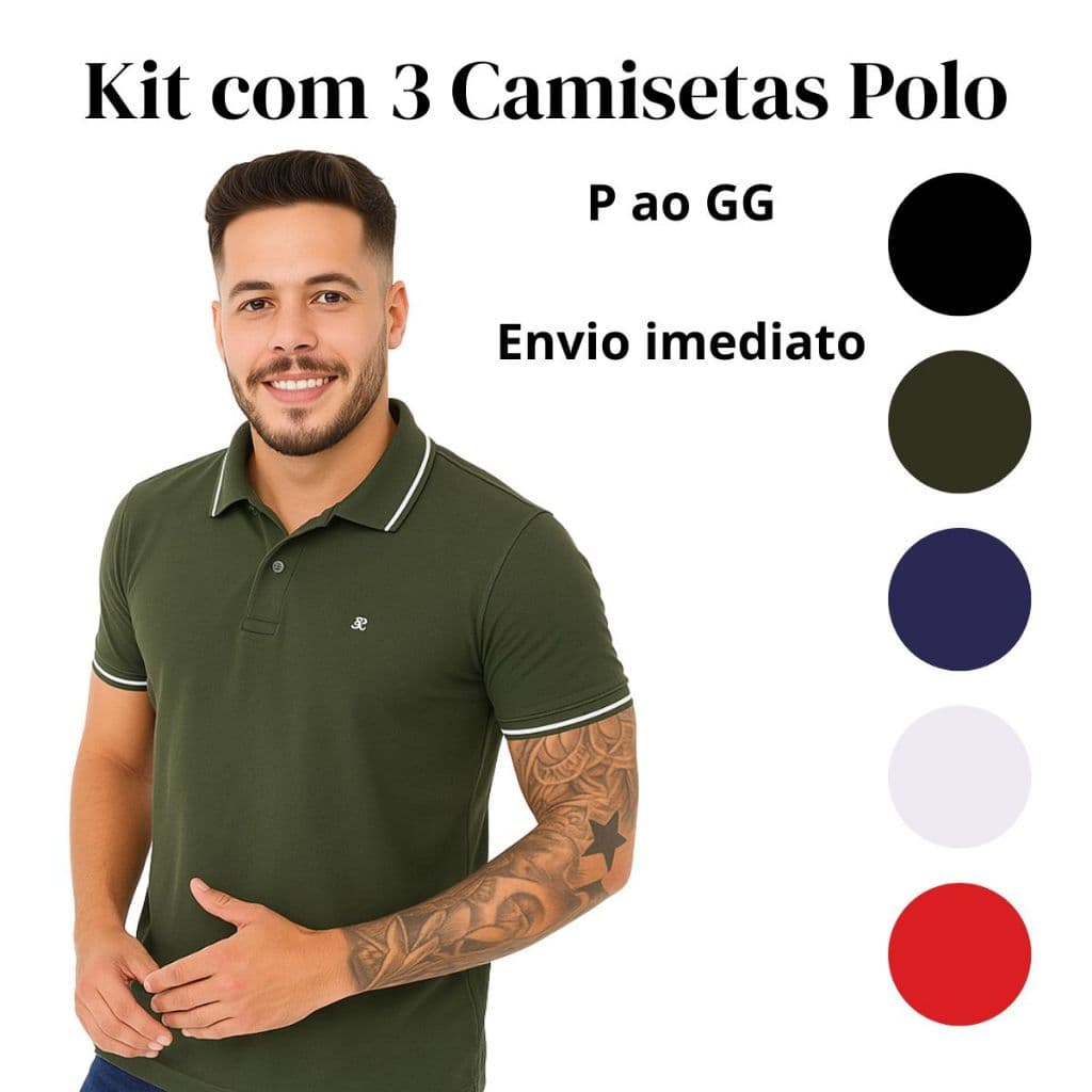 Camiseta Polo Masculina Uniforme Para Empresas Kit Com 3 Unidades Qualidade Premium Várias Cores Disponíveis