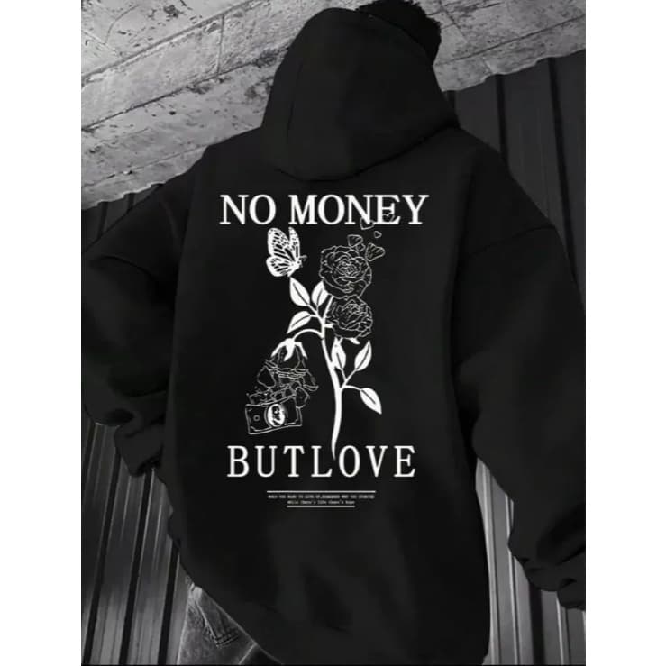 Moletom com Capuz e Bolso No Money But Love Unissex Blusa de Frio Canguru Moda Inverno Masculino Feminino