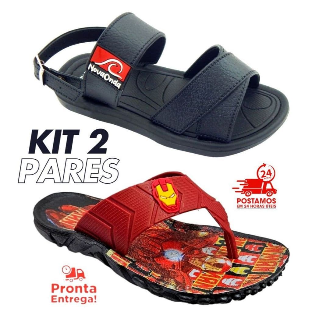 Kit 02 Pares Papet Sandália Masculino Nova Onda + Chinelo Infantil Menino Tratorado