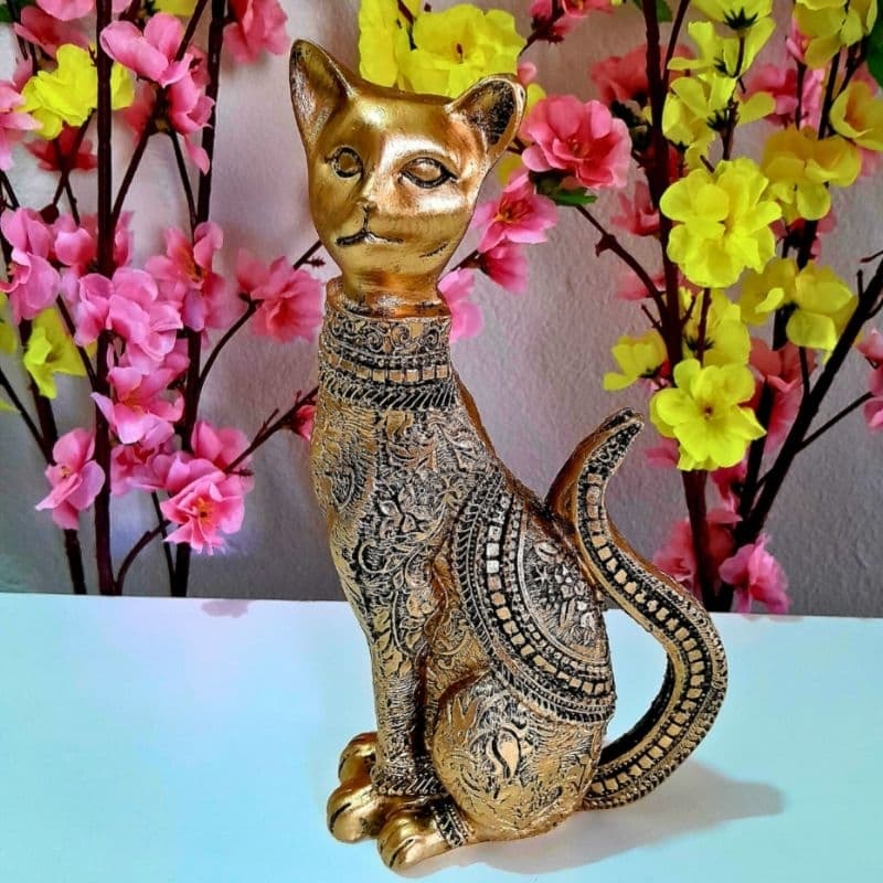 Gata Enfeite Decorativo Decoração Dourado Envelhecido em Gesso Toda Trabalhada