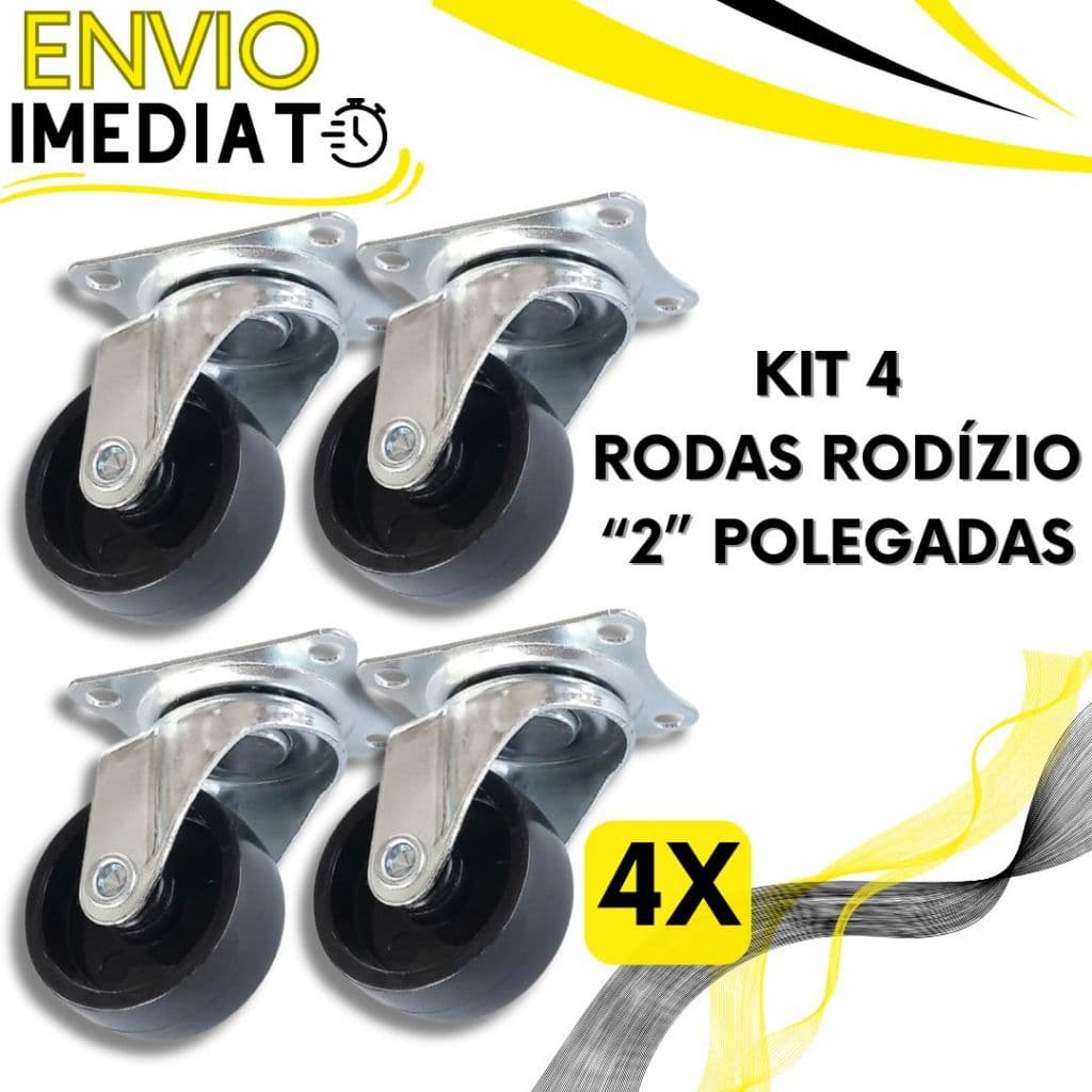 KIT 4 Roda Rodízio Giratório Rodinha de Móveis Suporte Reforçado Resistente "2" Polegadas para Vaso Cabeceira