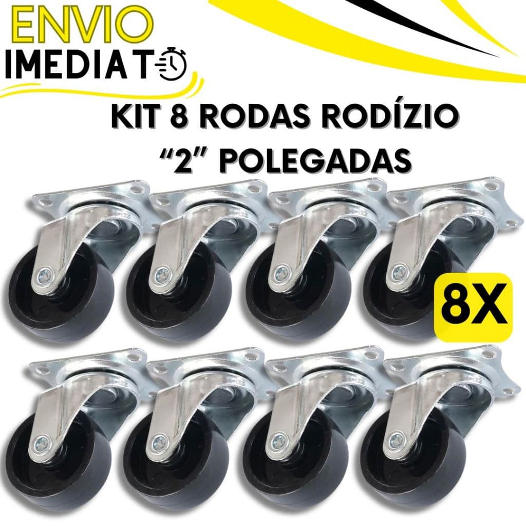 KIT 8 Roda Rodízio Giratório Rodinha de Móveis Suporte Reforçado Resistente "2" Polegadas para Vaso Cabeceira
