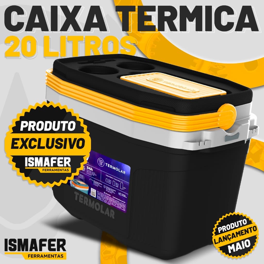 Caixa Térmica Cooler 20 Litros Com Alça Praia Preto Camping