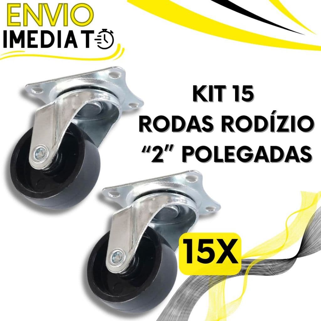 KIT 15 Roda Rodízio Giratório Rodinha de Móveis Suporte Reforçado Resistente "2" Polegadas para Vaso Cabeceira