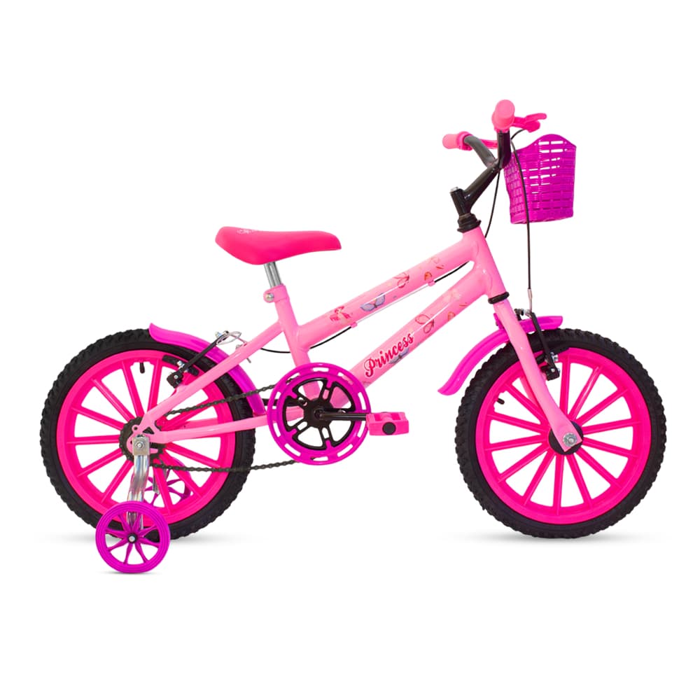 Bicicleta infantil Feminina Aro 16 Com Rodinhas e Cestinhas Para Meninas Princesa Aventureira