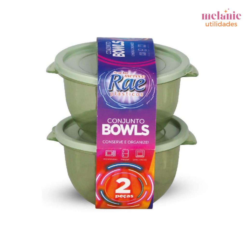 Kit 2 Bowls de 350ml de Plástico Verde com Tampa