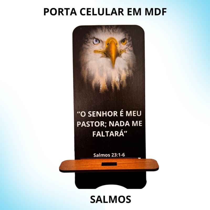 Suporte de Celular Decorativo Em MDF C/ Salmo Apoio de Celular C/ Furo para passar o fio do Carregador