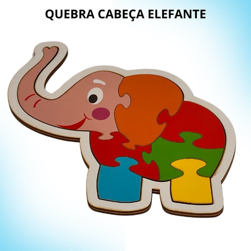 Quebra Cabeça Brinquedo Educativo Lúdico Quebra Cabeça  Elefante Em MDF Brinquedo Infantil