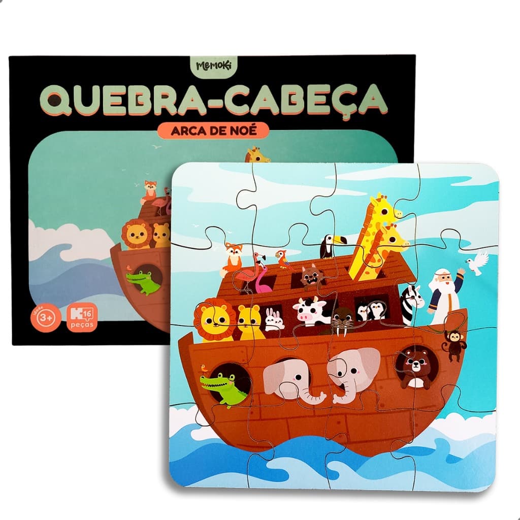 Quebra-Cabeça Infantil Arca de Noé MDF 16 Peças Grandes Colorido 25x25cm Educativo Encaixe Para Crianças 3 Anos+