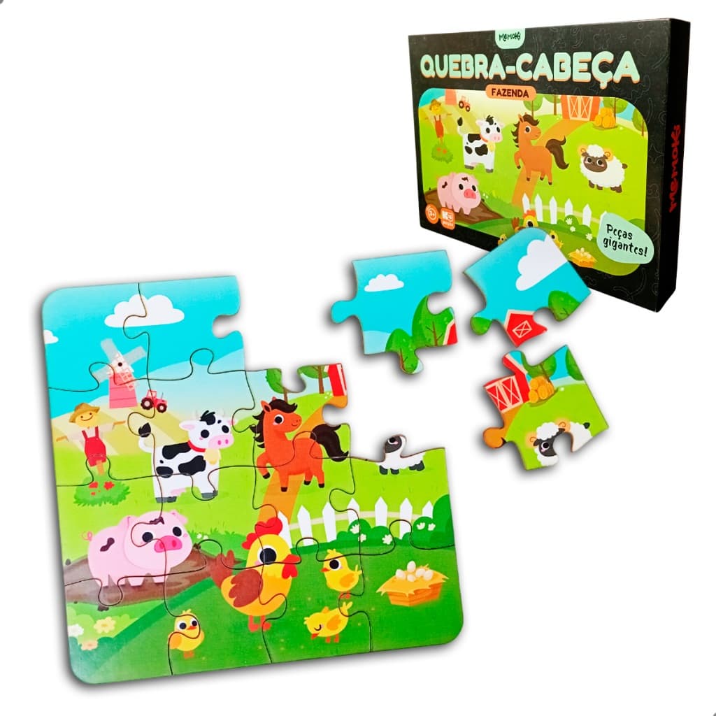 Quebra-Cabeça Infantil Fazenda MDF 16 Peças Grandes Colorido 25x25cm Educativo Encaixe Para Crianças 3 Anos+