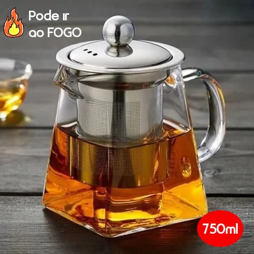 Chaleira Bule Vidro Infusora De Inox Direto Ao Fogo 750ml