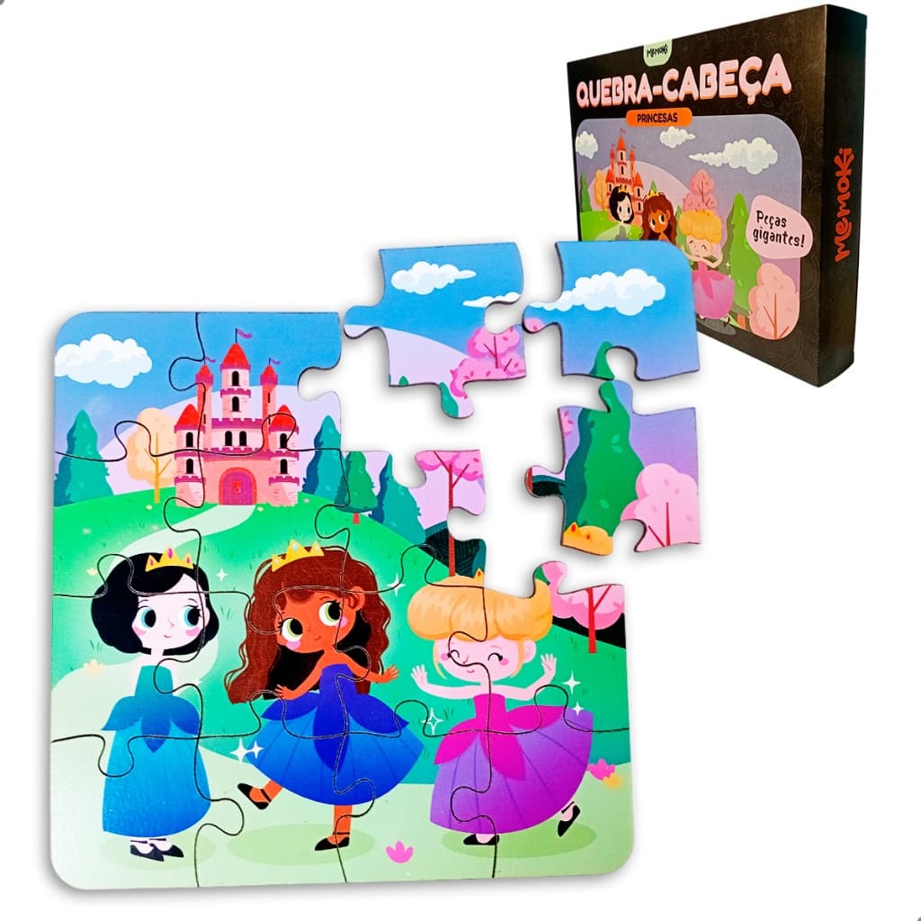 Quebra-Cabeça Infantil Princesas MDF 16 Peças Grandes Colorido 25x25cm Educativo Encaixe Para Crianças 3 Anos+