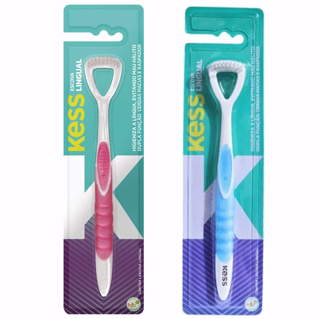 Escova Lingual KESS Adulto Cerdas Macias Cores Sortidas Higiene Bucal Limpador Raspador de Língua