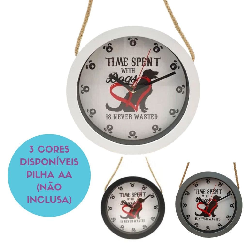 Relógio de Parede Wincy Dog Decoração tema Pet Cachorro Analógico