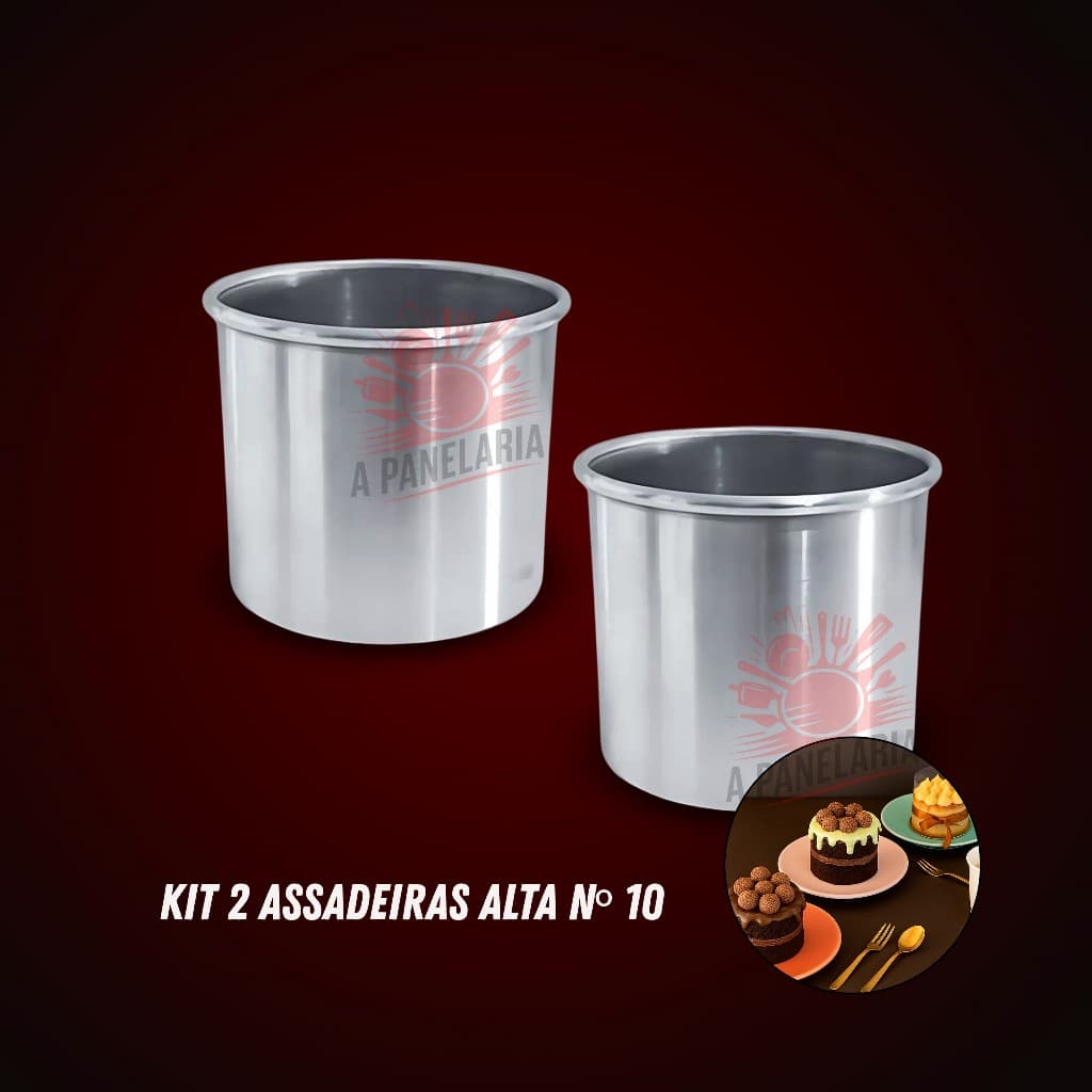Kit 2 assadeiras 10x10 redonda alta de alumínio mini bolo