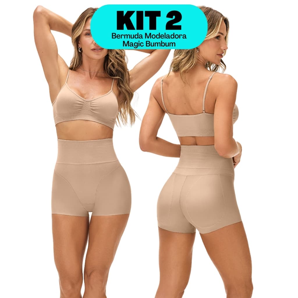 Kit 2 - Bermuda Short Modeladora Cintura Alta Sem Costura Empina Bumbum Confortável