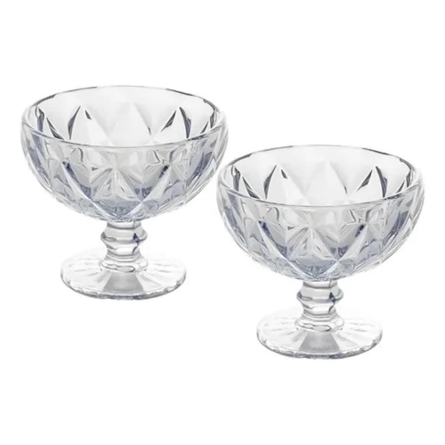Jogo 2 Taças 310ml Diamond Vidro Luxo p/ Sobremesa Elegante Fino Class Cristal Premium