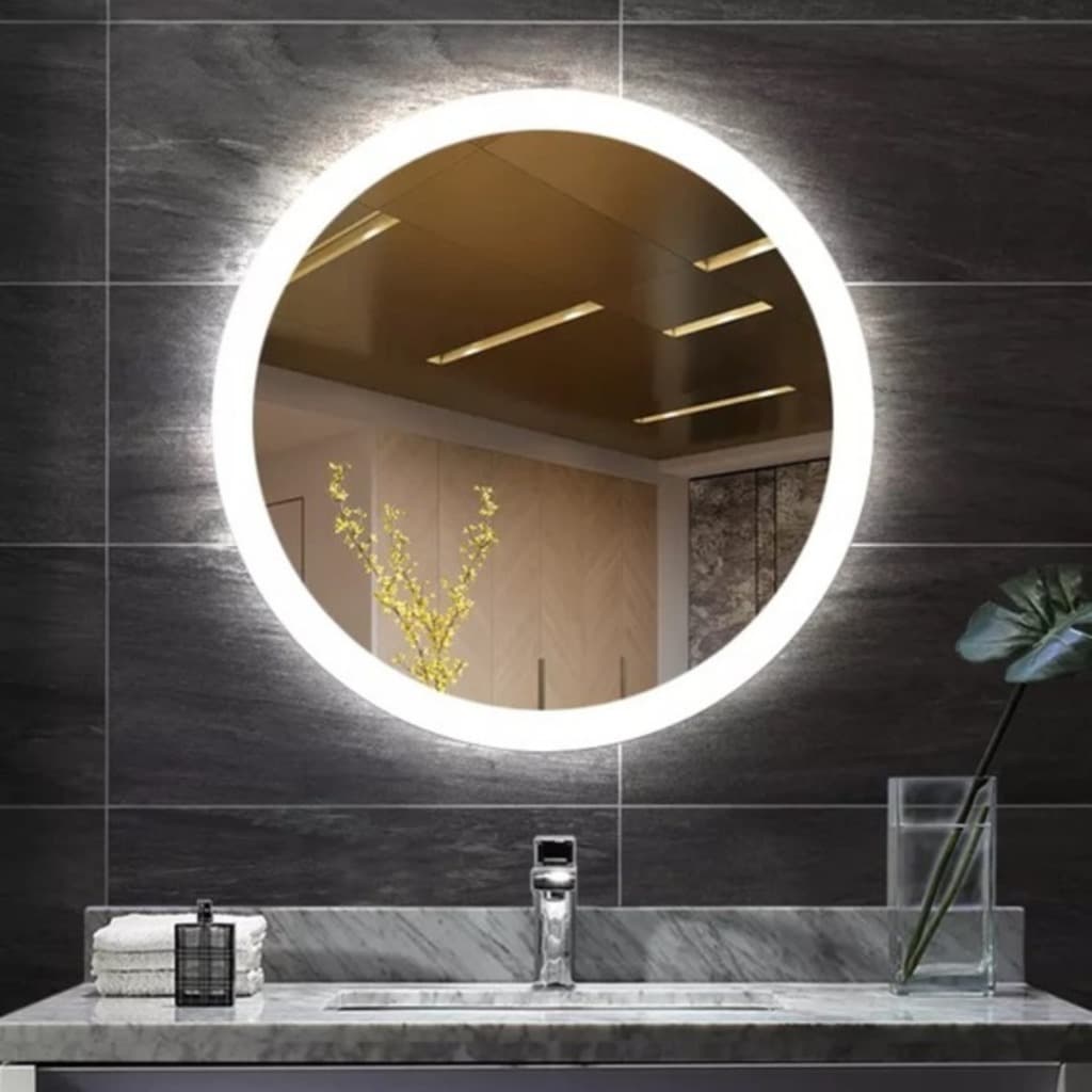 Espelho Redondo Jateado Led 90cm Grande Borda Infinita Decoração Salão Beleza Banheiro Sala Quarto