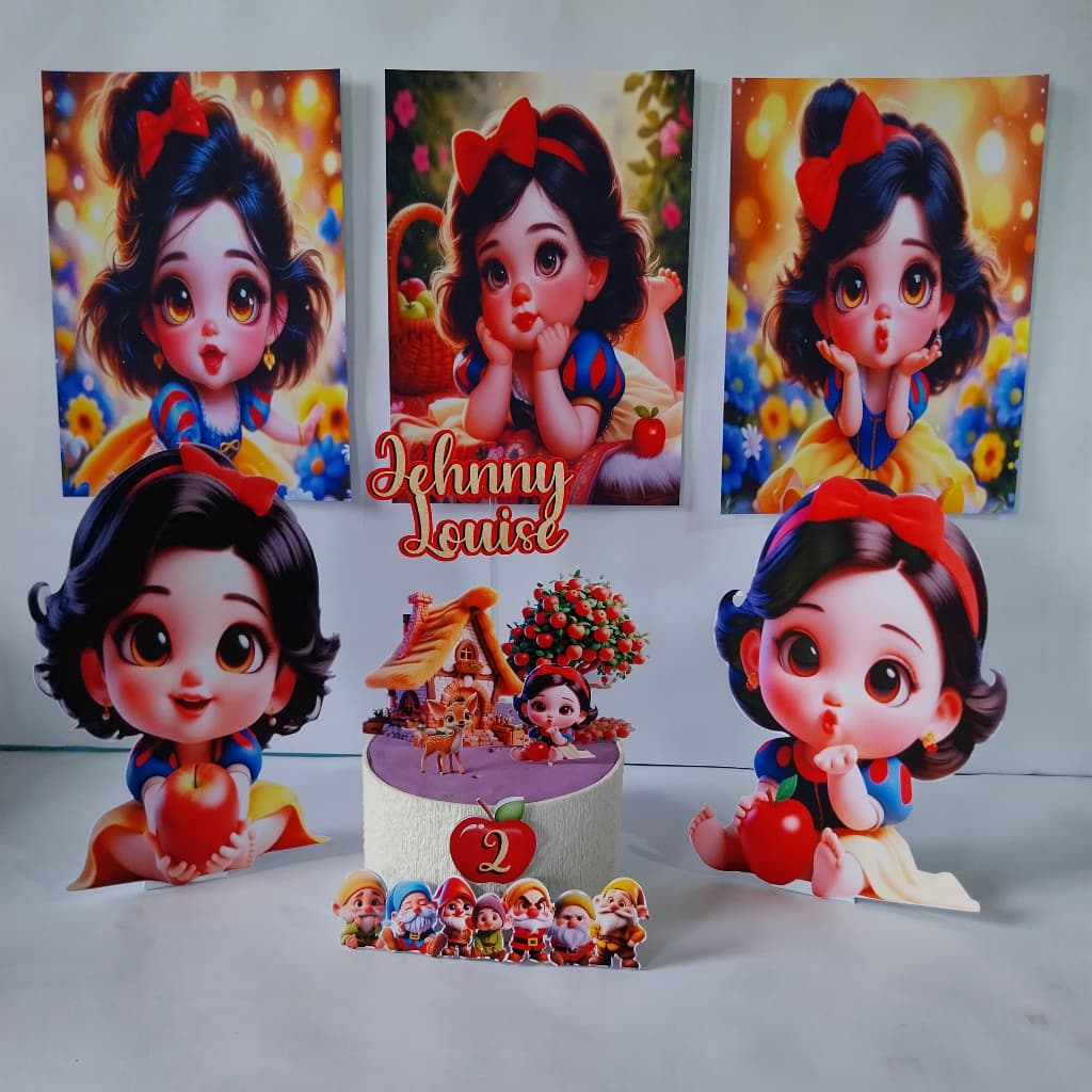 Kit só um bolinho ou mesversário branca de neve cute ou branca de neve baby – Personalizado – Decoração para Festa