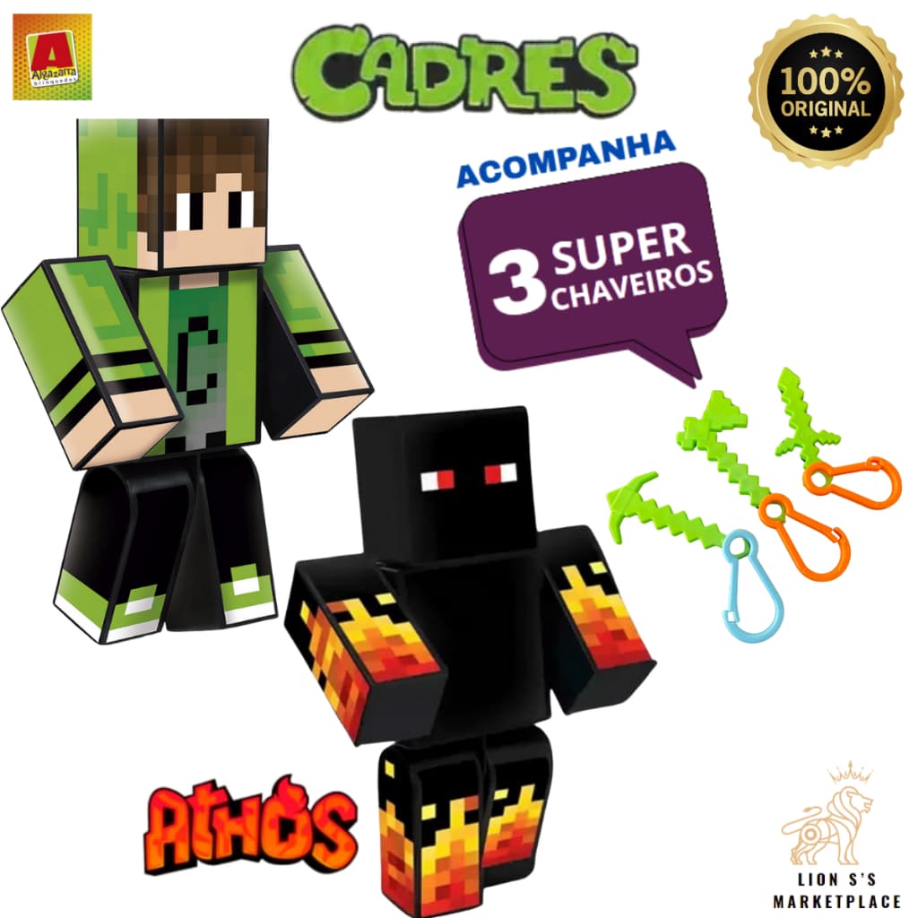 Boneco Youtuber Gamer Athos + Cadres kit 25cm + Chaveiros + Jogo Memoria original