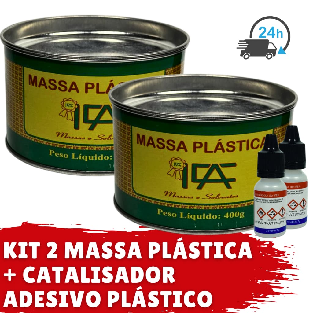 Massa Plástica Cola Plastica Massa Para Reparos + Catalisador Lata 400g 1 ou 2 ou 3 Un