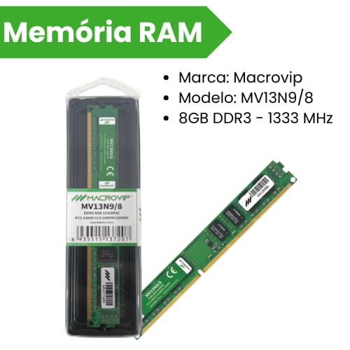 Memória RAM p/ PC Macrovip MV13N9/8 8GB DDR3 1333MHz